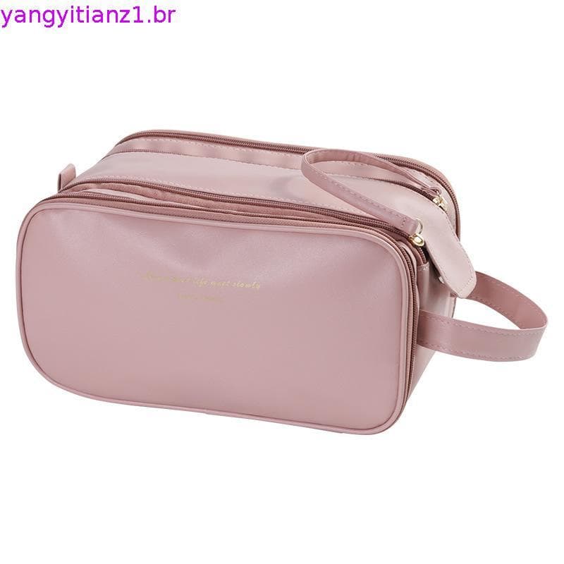 Bolsa cosmética de três camadas feminina divisória multicamadas de grande capacidade portátil para viagem de alta qualid