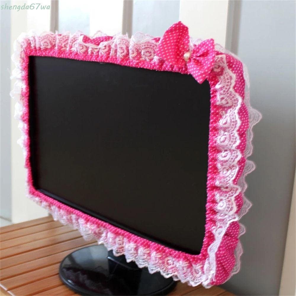 SHENGDA Capa De Computador De Renda Rosa Tecido Fofa Decorações Para Casa Tela De Monitor Contra Poeira