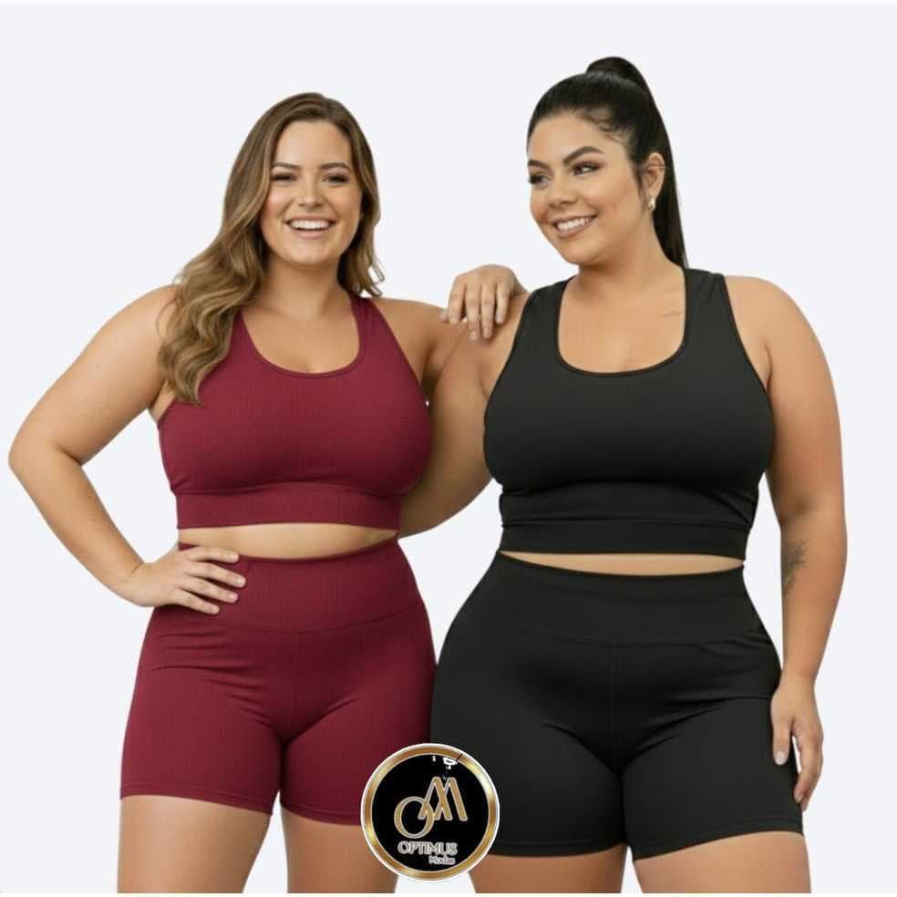 kit 2 conjunto top+shortinho meia coxa plus size do g ao g4 academia caminhada