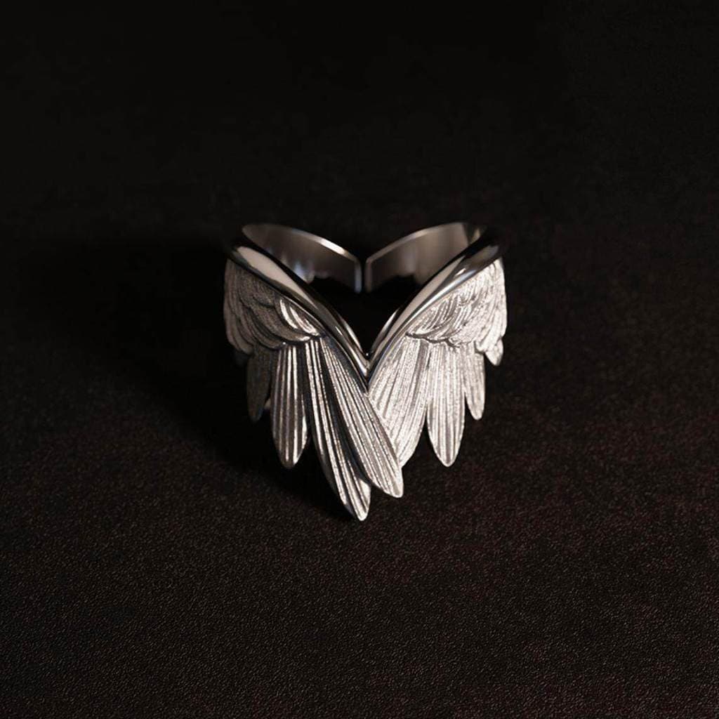 kit anel anel solitario [Soul Collision] Anel de asas de anjo masculino estilo moderno exclusivo estilo legal pena anel