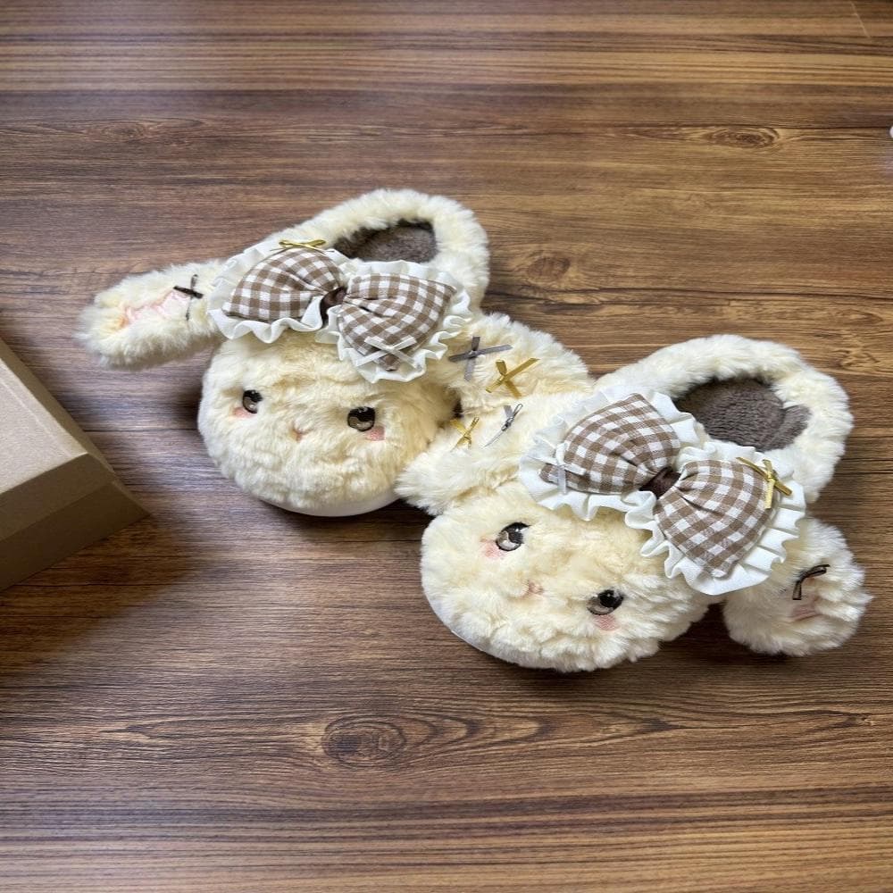 Grande orelha coelho chinelos de algodão feminino inverno antiderrapante sola macia pelúcia bonito chinelos quente casa