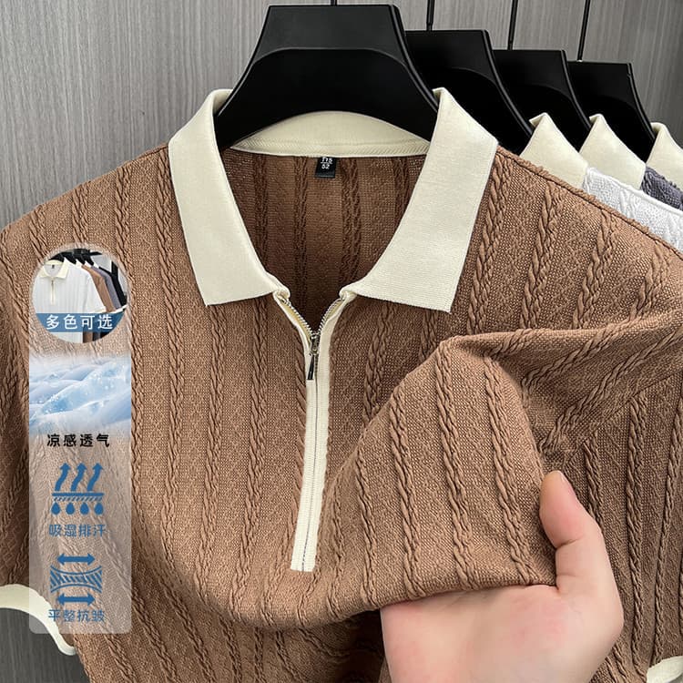 2026 verão novo estilo cor combinando carcela lapela meia manga camisa POLO masculina moda bonito Casual manga curta na