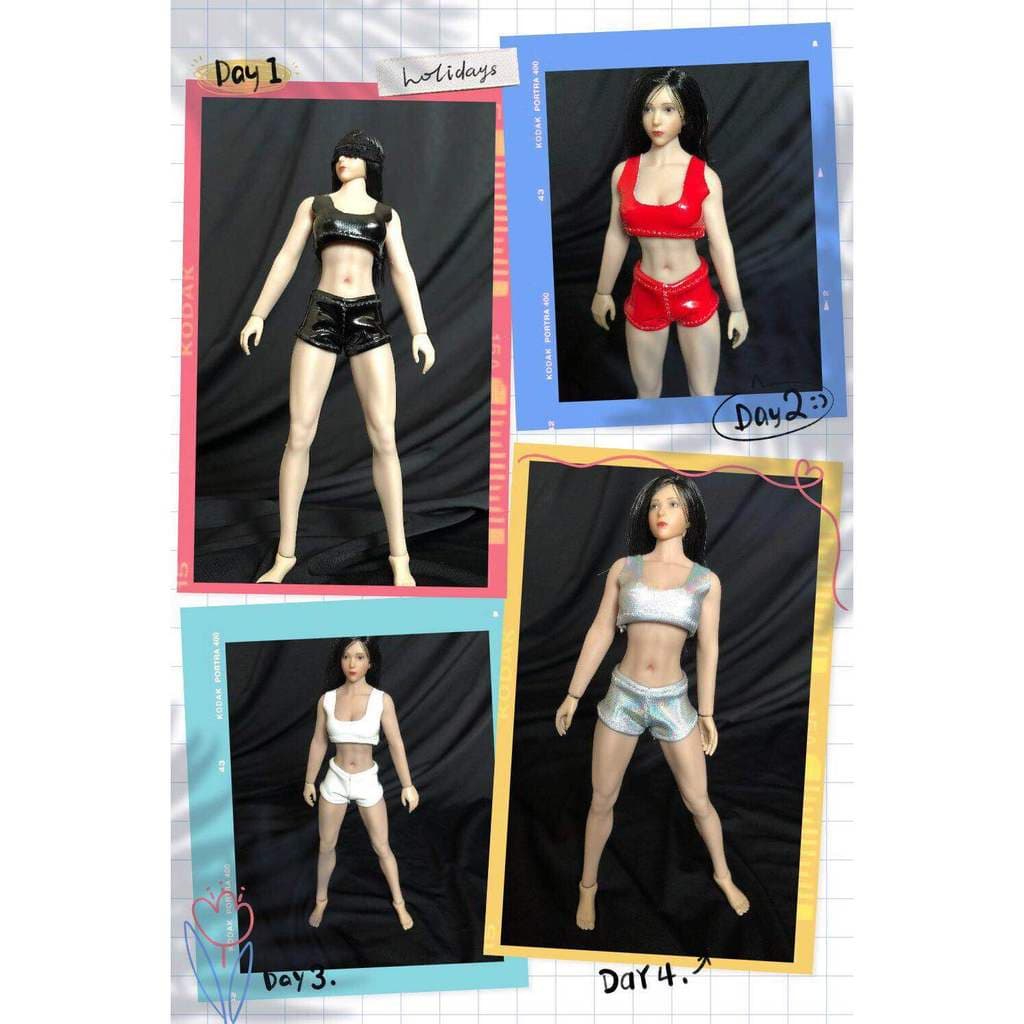 Estoque pronto 1/12 corpo de soldado feminino Ultra curto colete esportivo calças quentes terno adequado para ph1/12 cor