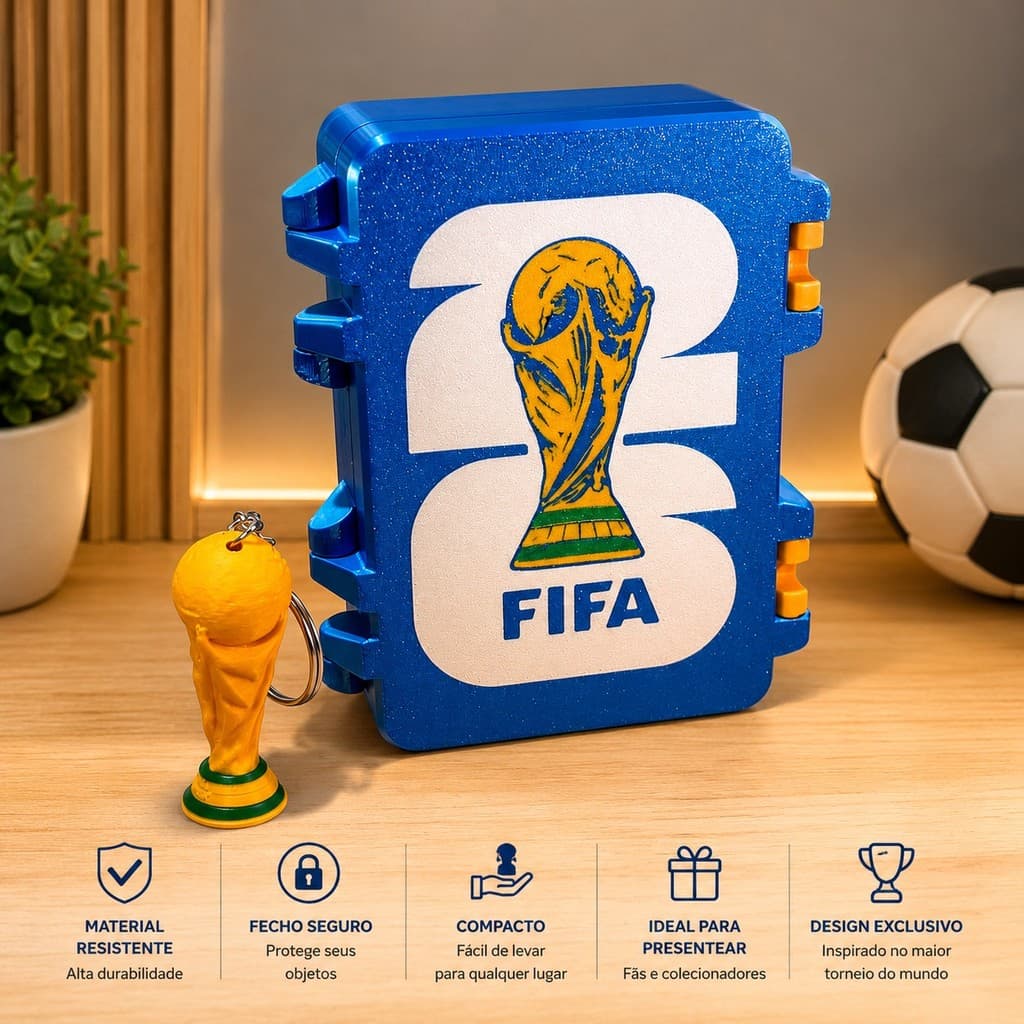 Estojo Porta Figurinhas Copa Do Mundo 2026 Case Caixa Álbum Seleções + Brinde Mini Taça Colecionador