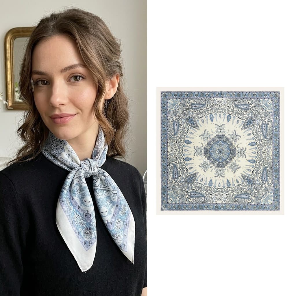 Lenço Quadrado De Cetim Paisley , Estilo Francês Elegante