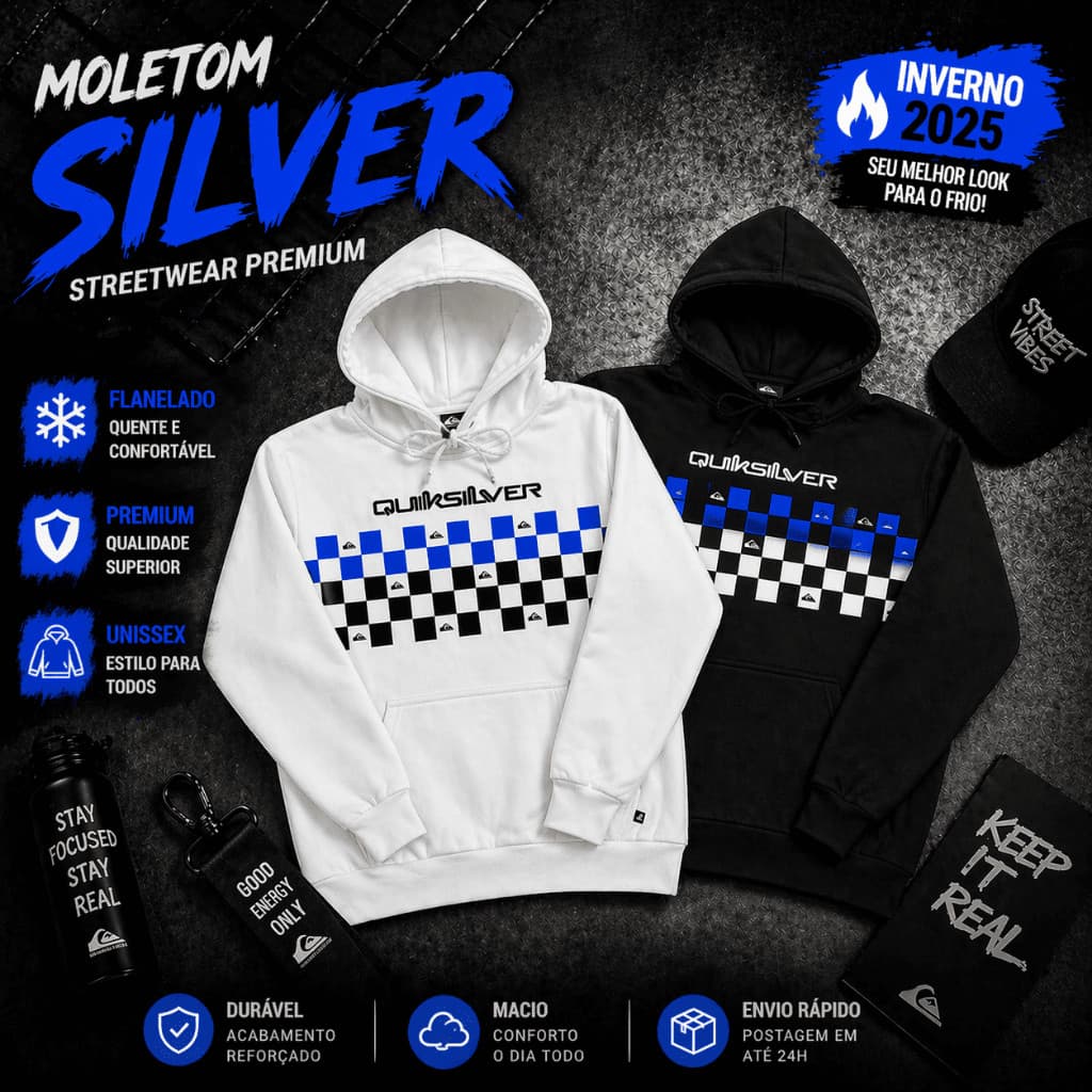 Moletom Qks Xadrez Azul Streetwear Flanelado Inverno Tendência 2026