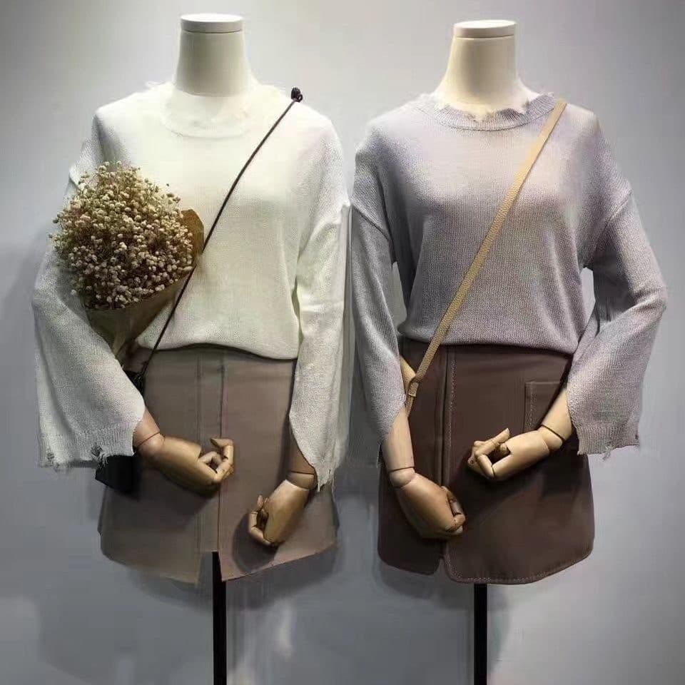 2025 outono inverno novo estilo versão coreana solto mais magro olhar em torno do pescoço rasgado malhas de manga compri