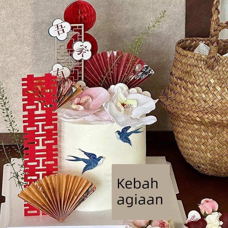 Minha casa tem feliz novo estilo chinês noivado bolo de casamento decoração fã pega personagem feliz Plug-In ornamentos