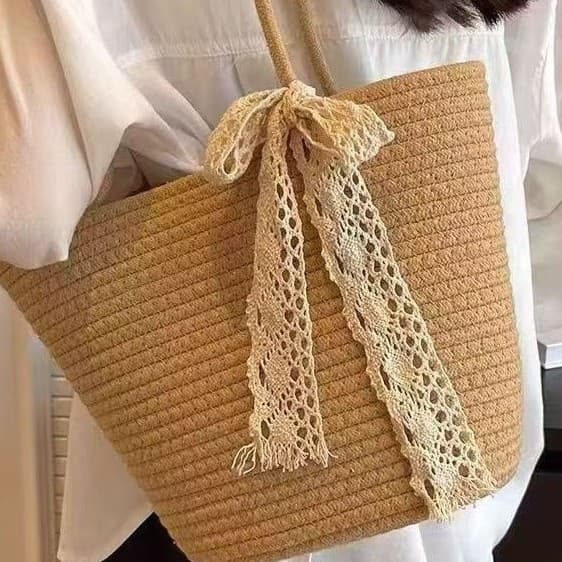 Bolsa de palha tecida feminina, grande capacidade, um ombro, à beira-mar, praia, sacola