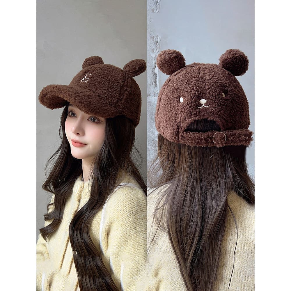 Boné de beisebol feminino urso coreano frente traseira com boné de pico nicho japonês bonito dos desenhos animados outon