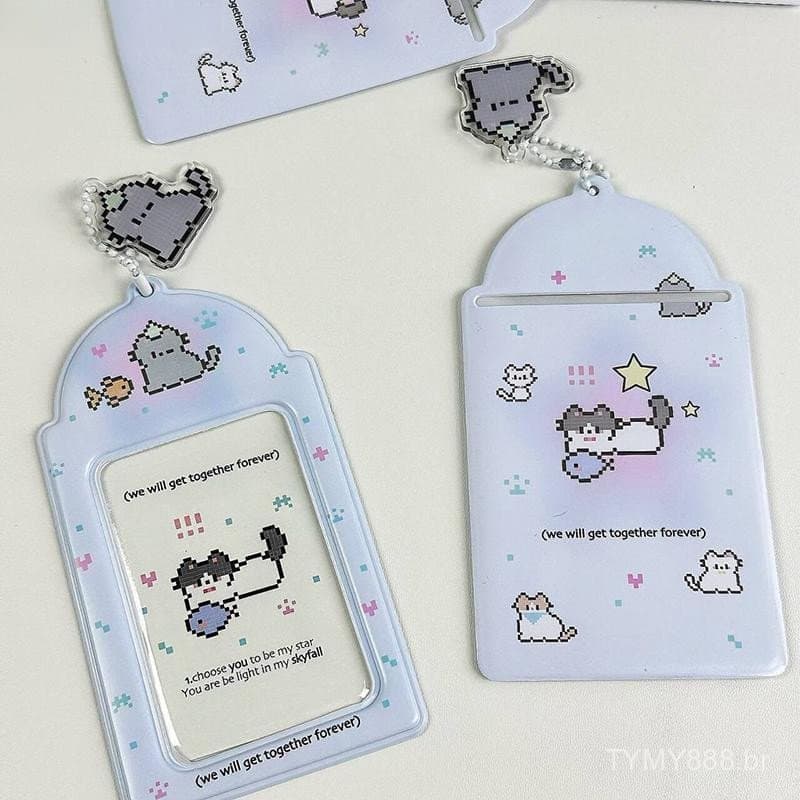 Porta-fotos de gato de desenho animado fofo, capa protetora de álbum de ídolos criativa e elegante.