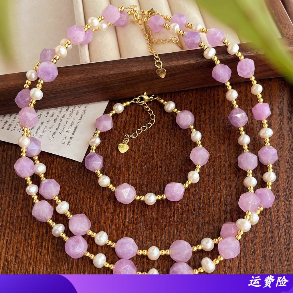 Novo estilo chinês Retro corrente de fadas Natural água doce pérola Conformal roxo quartzo Rock pulseira novo