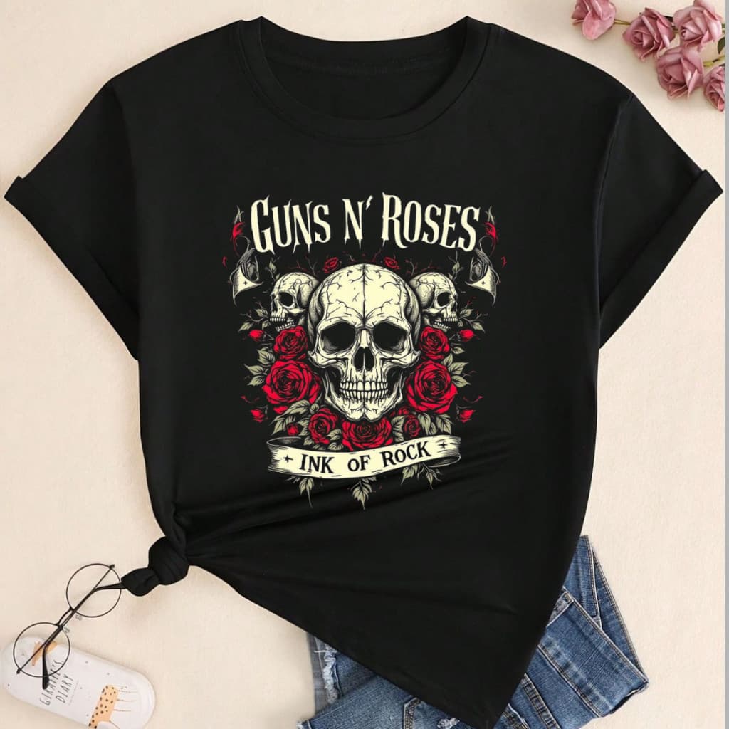 Camisa Camiseta Feminina e Masculina Banda De Rock Guns n Roses 100% algodão Tour 2026 Unissex