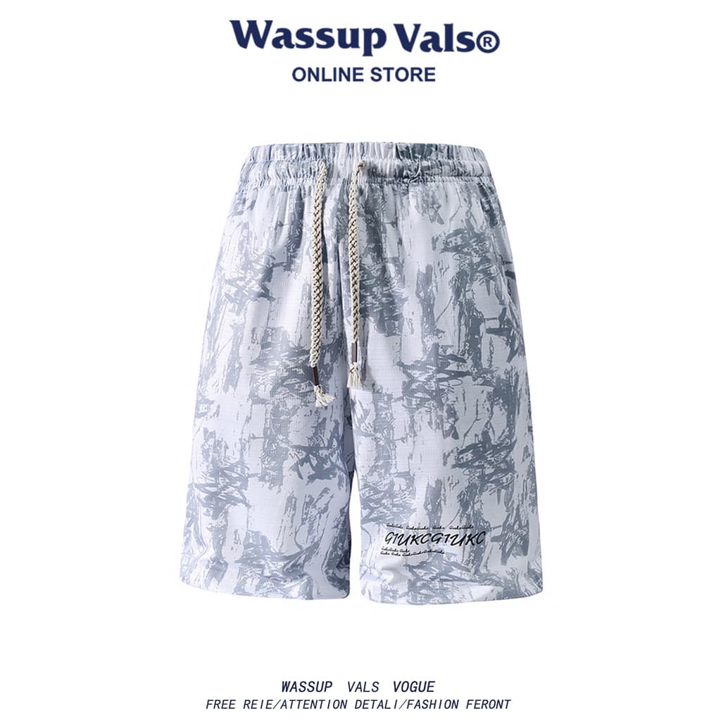 WASSUP VALS Americano Novo Estilo Tamanho Grande Impresso Carta Shorts Homens Verão Estilo Fino Respirável Tie-Dye Calça
