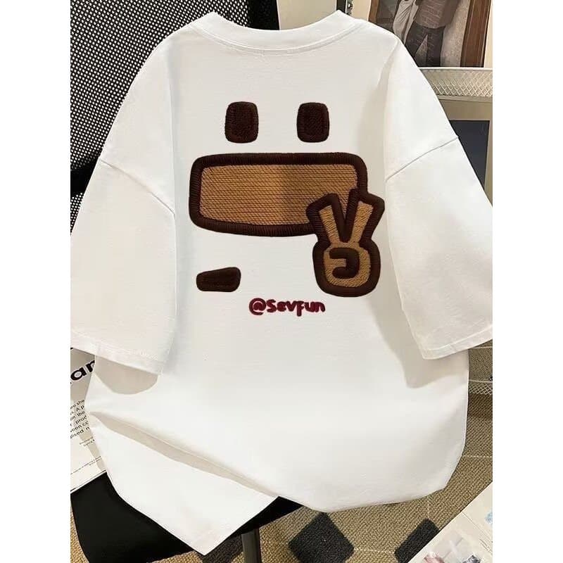 Camiseta de manga curta de algodão puro meninos 2026 verão masculino feminino novo estilo meia manga camiseta solta Stu