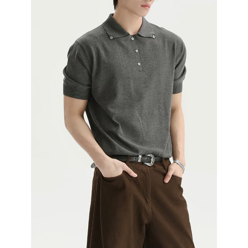 Americano Retro nicho simples gola Polo manga curta solta camiseta botão Design All-Match Casual lapela camiseta