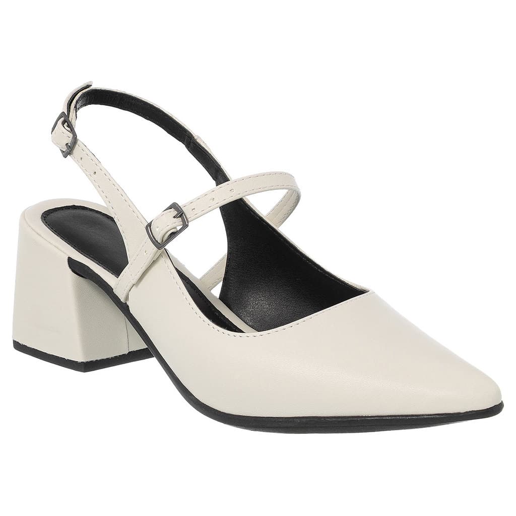 Sapato Feminino Scarpin Feminino Social Slingback Bico Fino Salto Baixo Fivelas Napa Ajustável