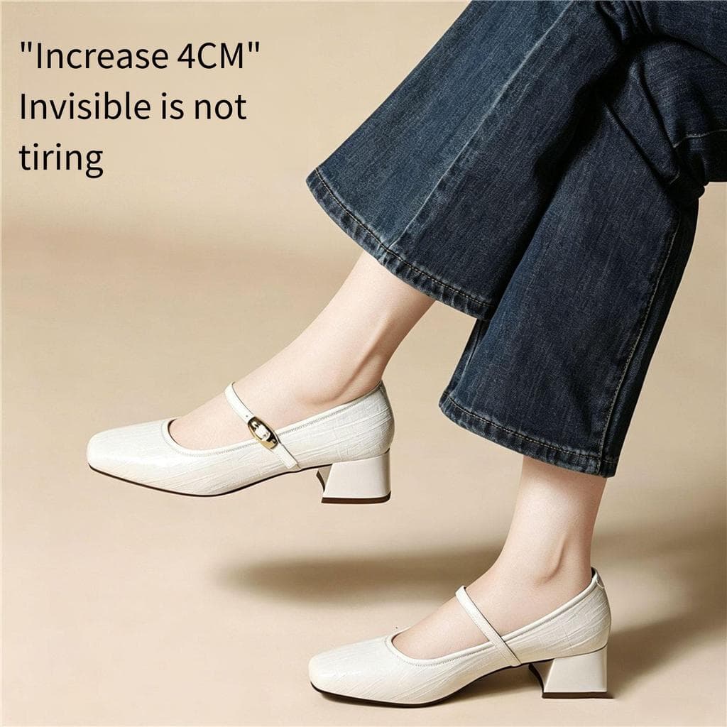 Commuter salto alto francês salto grosso moda luz luxo novo estilo sapatos de couro Mary Jane