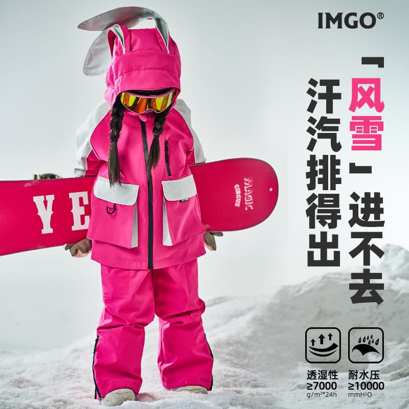 Profissional crianças ao ar livre bonito à prova de vento mais veludo engrossado rosa vermelho orelhas de coelho terno d