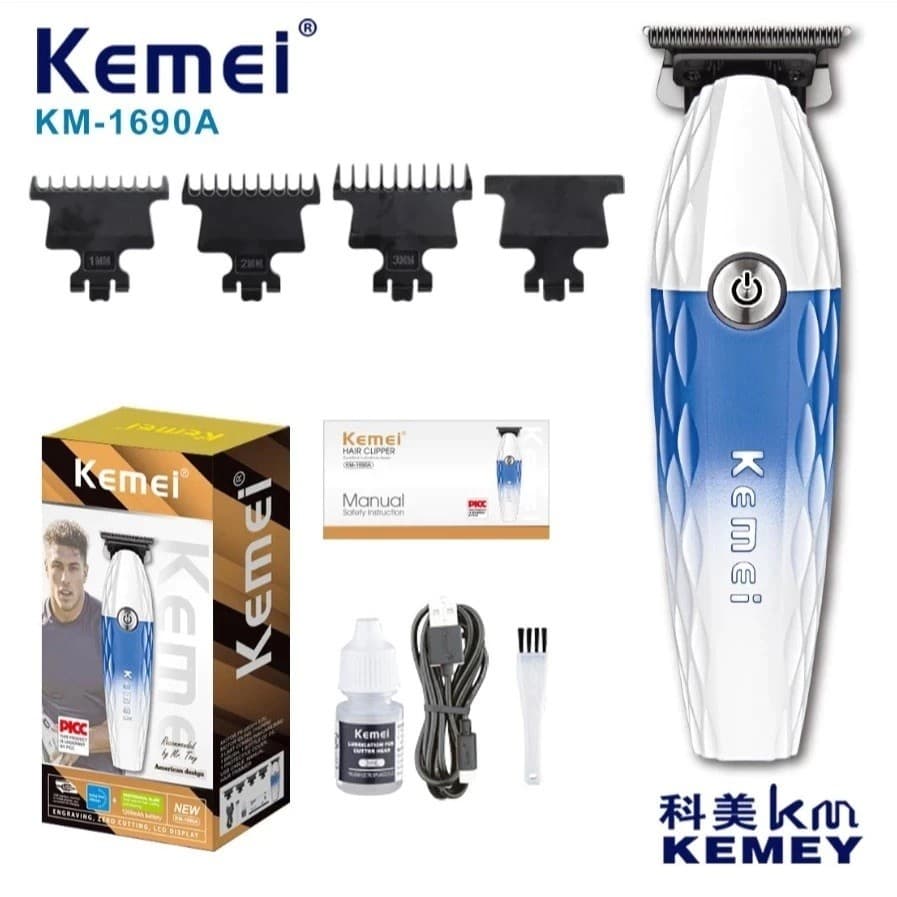 Máquina De Acabamento Profissional Cabelo Barba Kemei Sem Fio Recarregável 10W 7700RPM