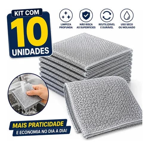 Kit 10 Panos Reutilizáveis Multiuso Para Limpeza Pesadas