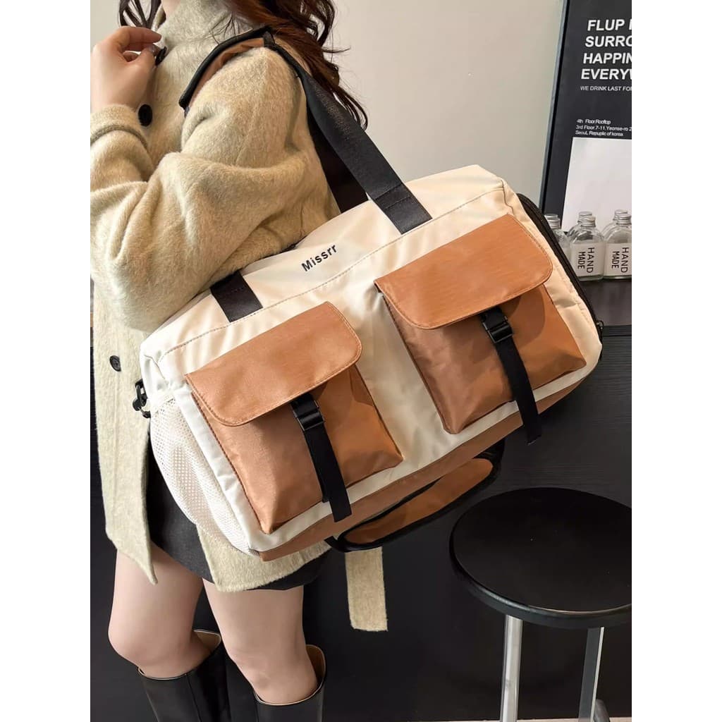 Bolsa de viagem de curta distância, bolsa esportiva para academia, feminina, grande capacidade, pode cobrir carrinho, ar