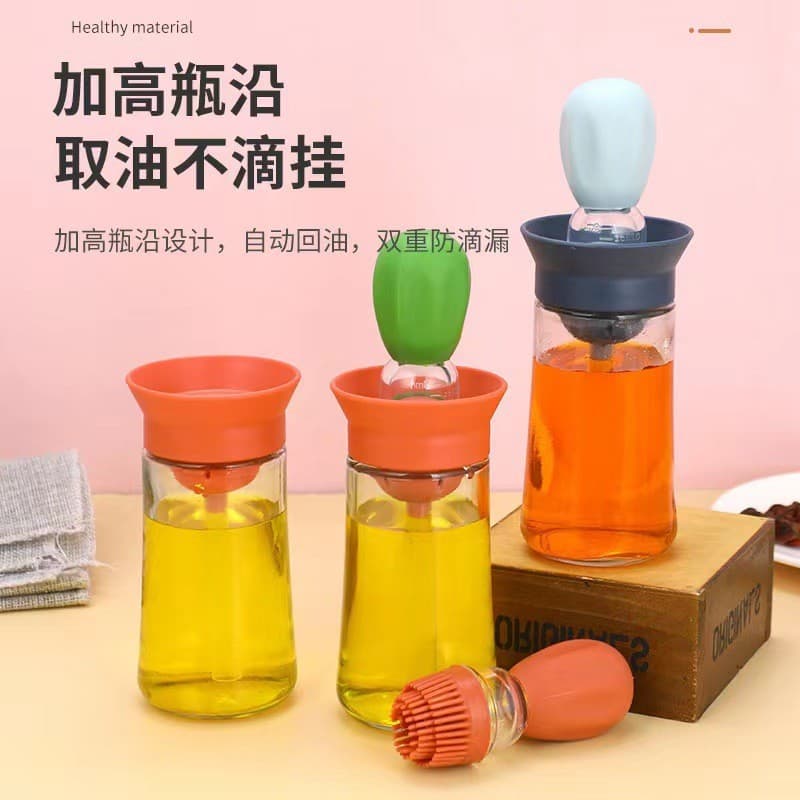 Garrafa com pincel de óleo de dupla função para cozinha doméstica, pincel de silicone resistente a altas temperaturas, a