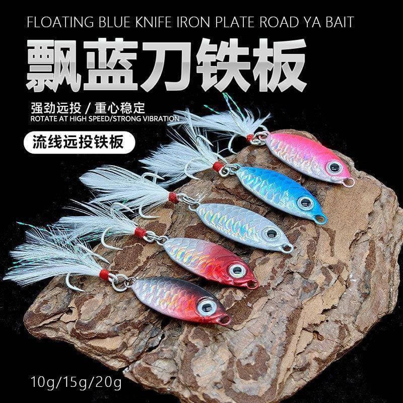 Faca flutuante de tiro longo, placa de ferro, isca falsa, tanque de sangue, gancho de penas, água doce, mar, pesca, roba