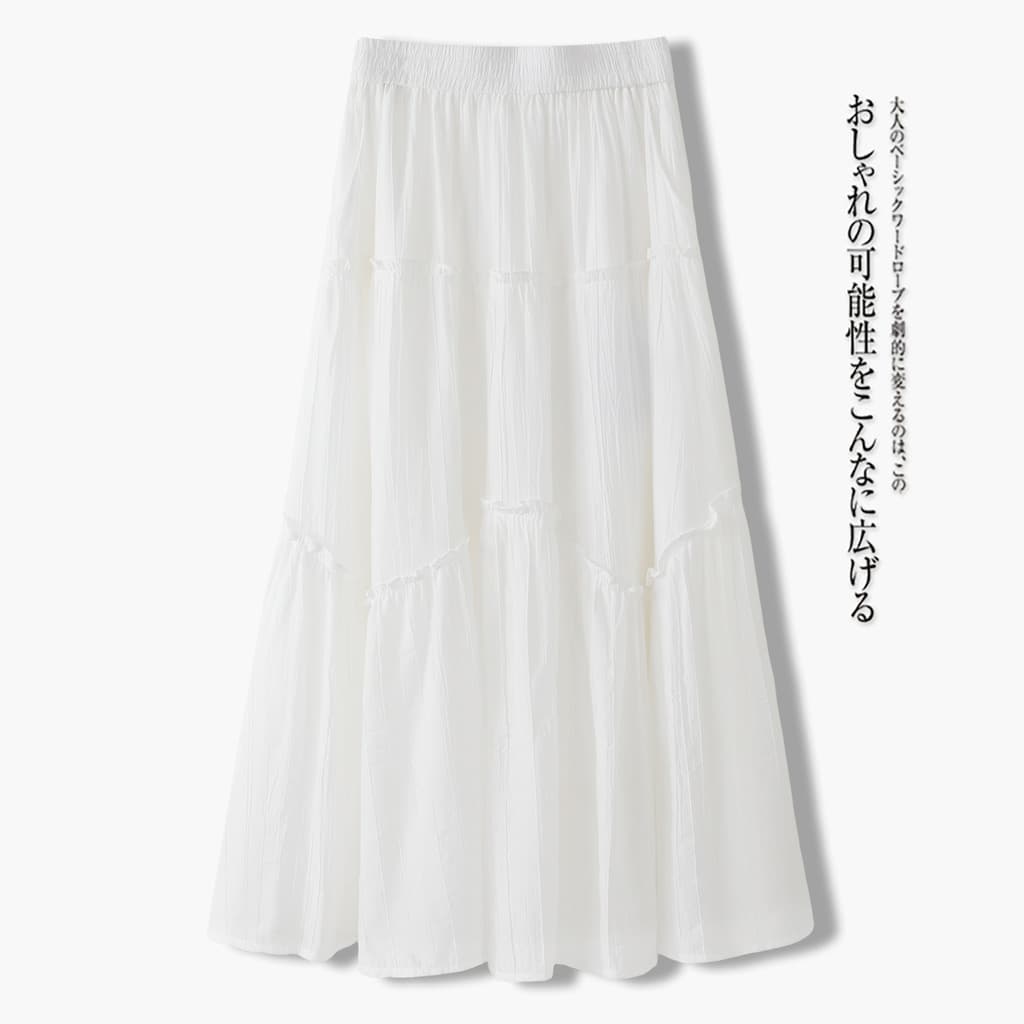 Saia de Chiffon branco feminina verão 2026 novo estilo cintura alta mais magro olhar A linha bolo cintura elástica saia