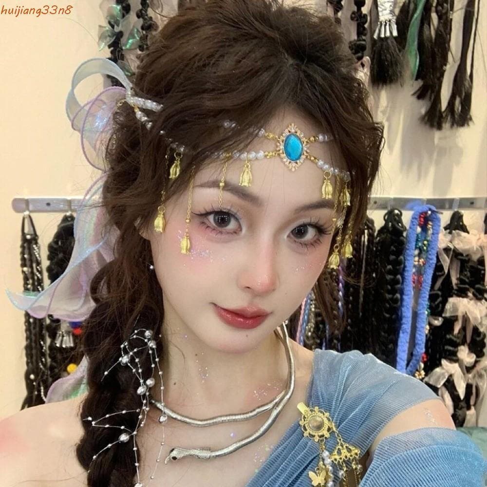 HUIJIANG Corrente De Borla De Pérola De Strass , Pingente De Sino Pequeno , Testa De Luxo Vintage , Imitação