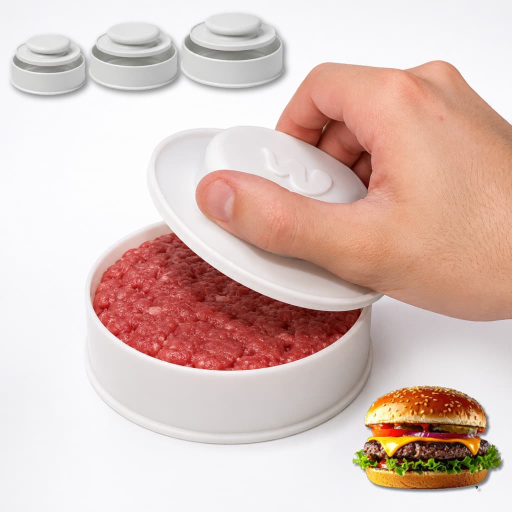 Molde para Hambúrguer Kit com 3 Tamanhos Pequeno Médio Grande Manual