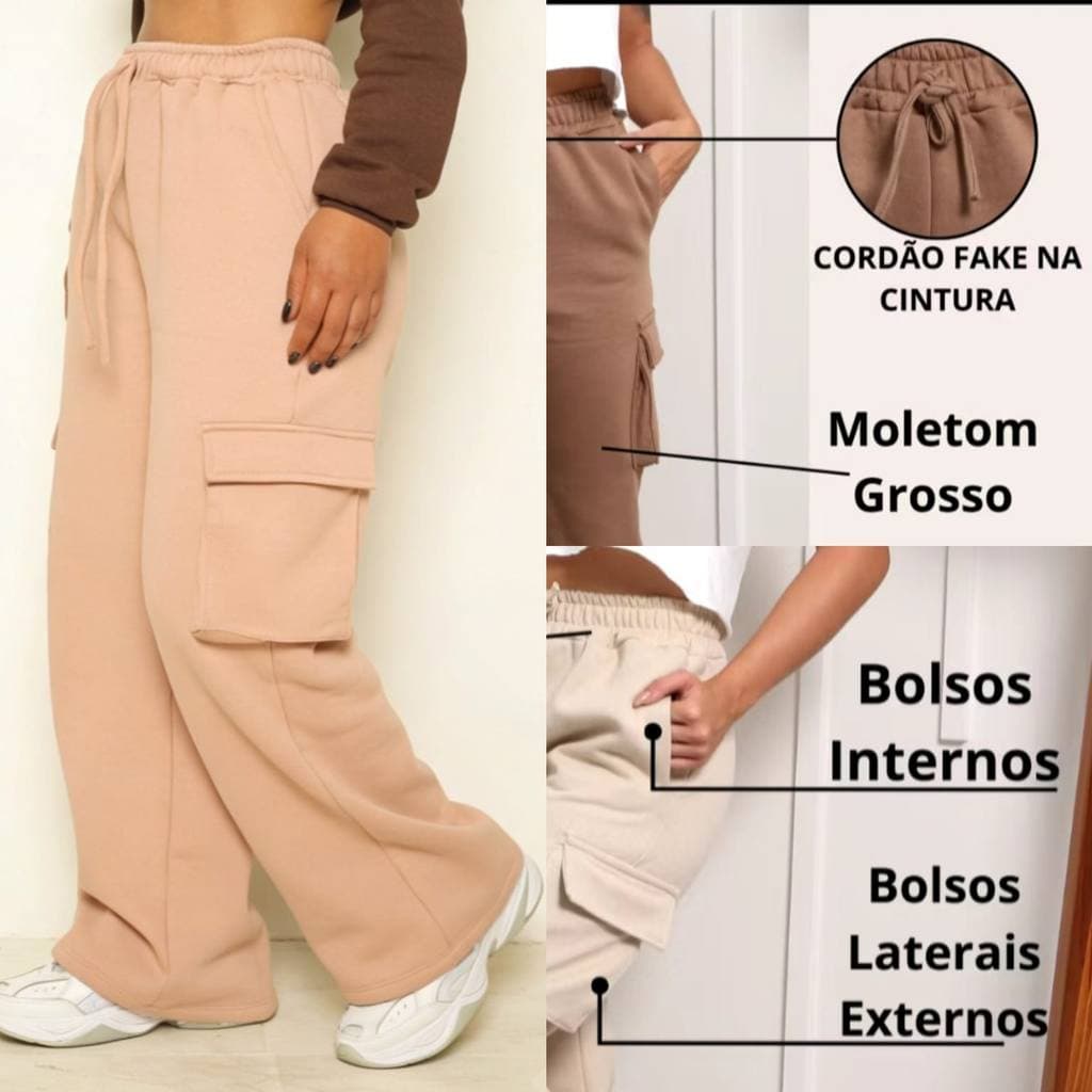 Calça Moletom Feminino com 4 bolsos lançamento tôp P_M_(G-GG)