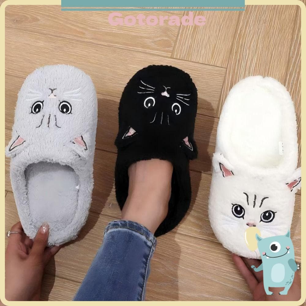 GOTORADECO Chinelos Femininos De Algodão , Antiderrapantes Com Estampa De Gato Para Casal Quentes De Inverno Casa