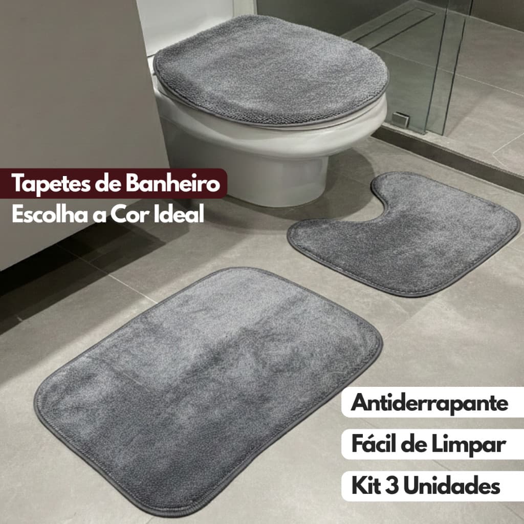 Jogo de Banheiro Antiderrapante Pelúcia Super Macio 3 Peças Premium direto da fabrica