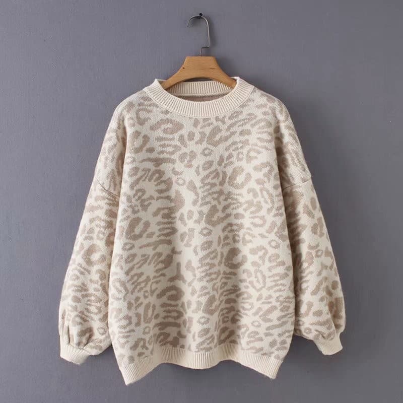 Comércio exterior feminino outono inverno novo estilo europeu americano solto em torno do pescoço leopardo impressão lan