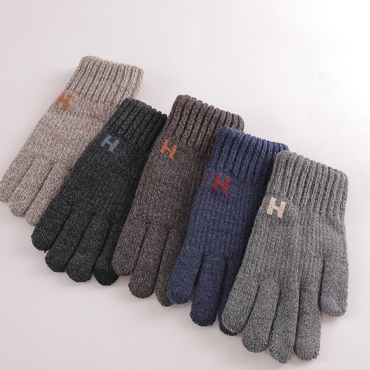 Luvas masculinas inverno versão coreana lã tricô estudantes forro de lã dupla camada espessamento quente frio-Proo