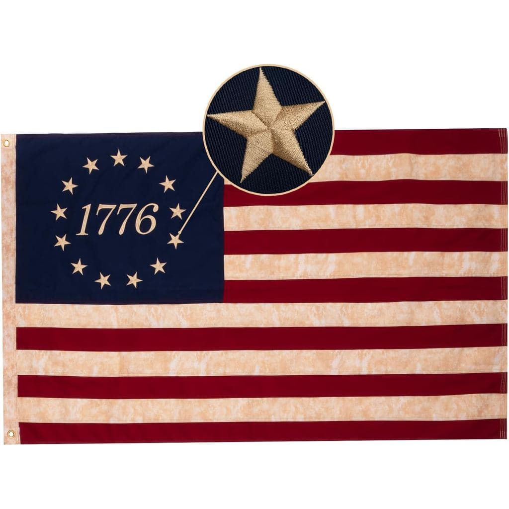 Homissor Cotton 1776 Bandeira Betsy Ross com Efeito Manchado de Chá, Bandeiras Americanas 3x5 Pés, Vintage, 13 Estrelas,