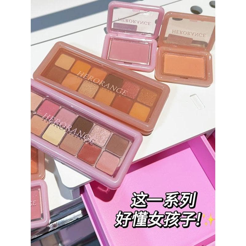 HERORANGE ~ 12 cores paleta de sombras fosco fino brilhante contorno Natural iluminando luz rosto sentir cor Blush femin