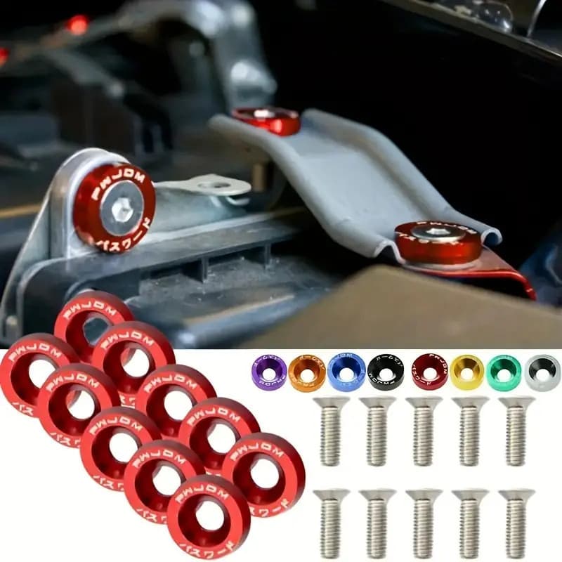 10 Pçs Parafusos E Arruelas Anodizadas JDM Modificados Fender Washers Motor M6X20MM P/Carro e Moto