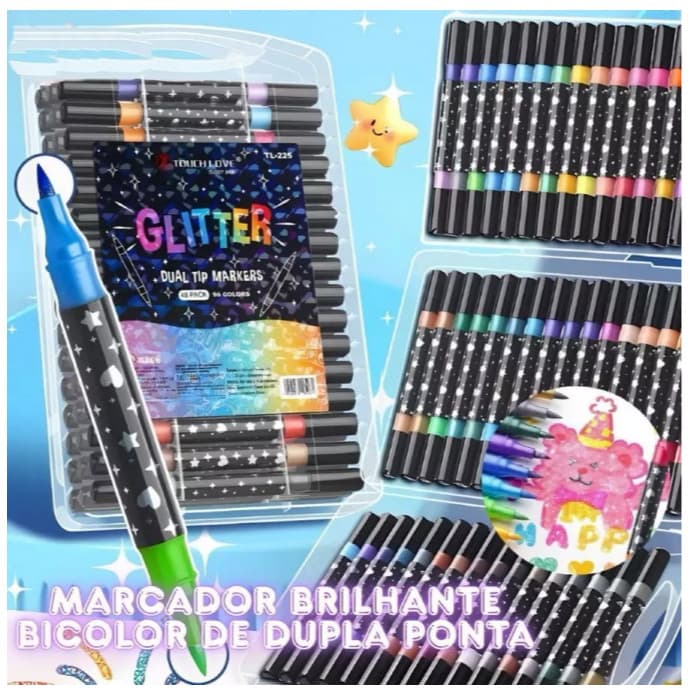 Marcador Metálico 12/24/36/48 Caneta Dupla Glitter De Cabeça Kit De Canetas Coloridas Brilhantes