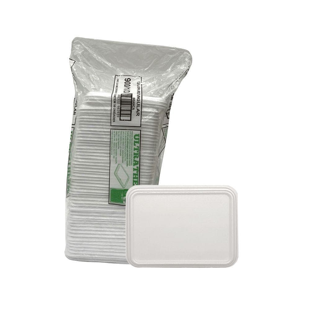 Tampa para Marmitex de Isopor Retangular 3 Divisórias 900ml Ultratherm – Pacote com 50 Unidades