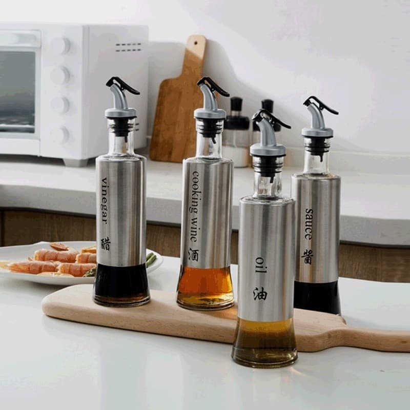 Dispenser De Azeite E Vinagre Garrafa De Vidro E Metal Salada Churrasco