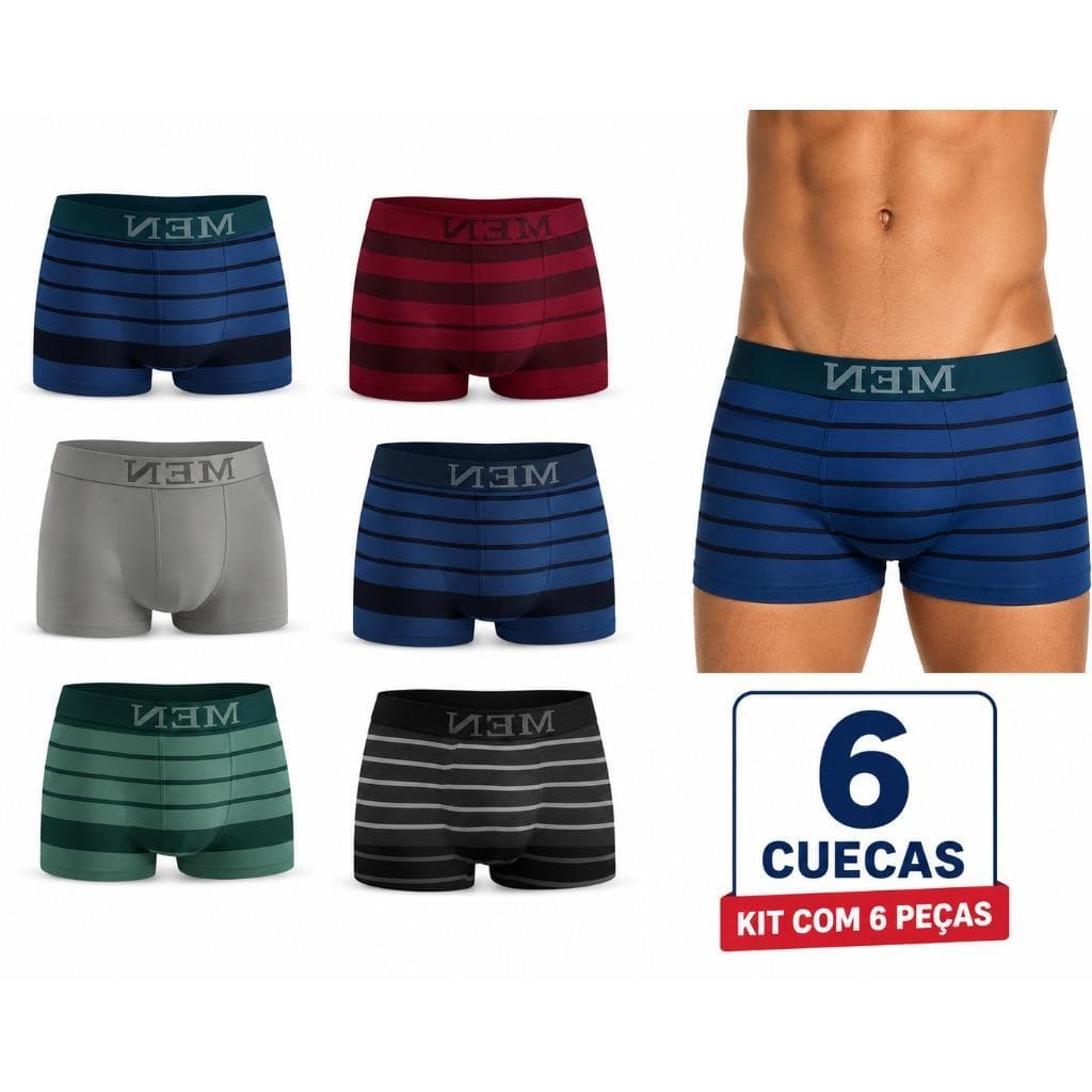 Kit 6 Cuecas Boxer Masculinas em Microfibra, Envio com Cores Sortidas