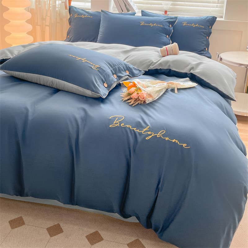 Ins estilo luz luxo totalmente lavado algodão conjunto de quatro peças cama dormitório cor sólida capa de edredão de trê