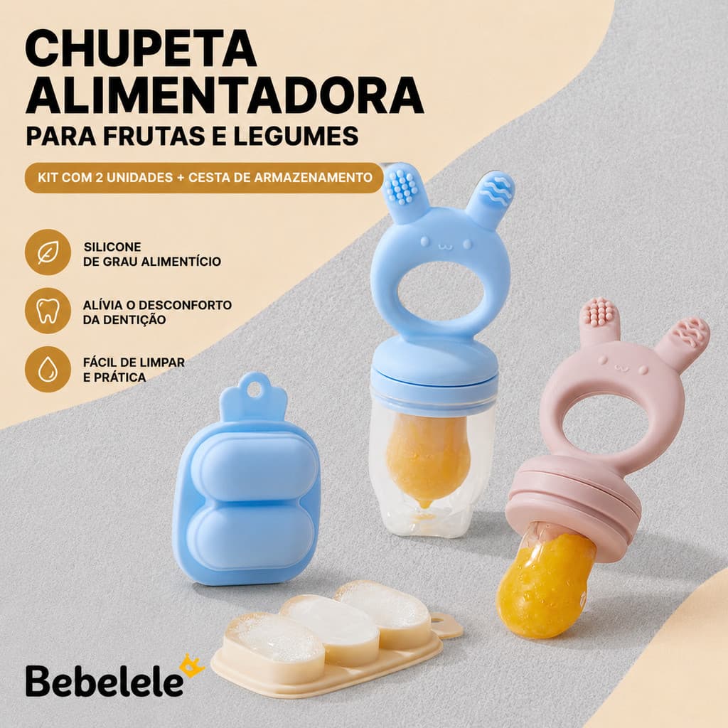 Mordedor de Silicone de Grau Alimentício para Frutas e Vegetais Little Bunny para Bebês, Ferramenta de Suplementação Ali