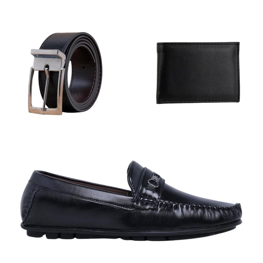 Kit Sapato Masculino Mocassim Social Casual Com Cinto Dupla Face E Carteira Slim