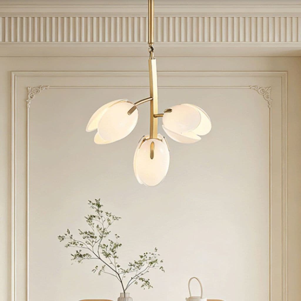 Pendente Flor Moderna LED Dourado Branco Quente Lustre Decorativo Elegante sala quarto