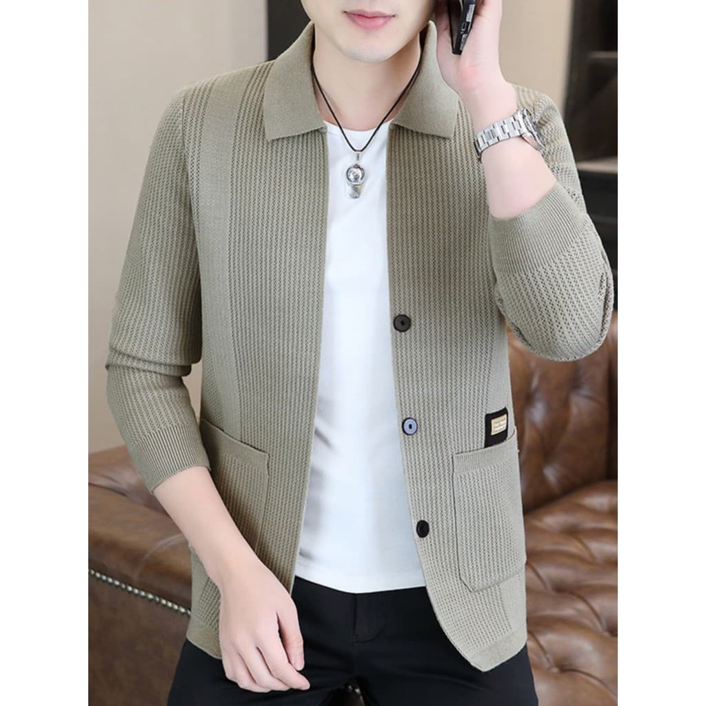 Lapela de malha Cardigan masculino primavera outono juventude moda simples High-End camisola jaqueta exterior bonito top