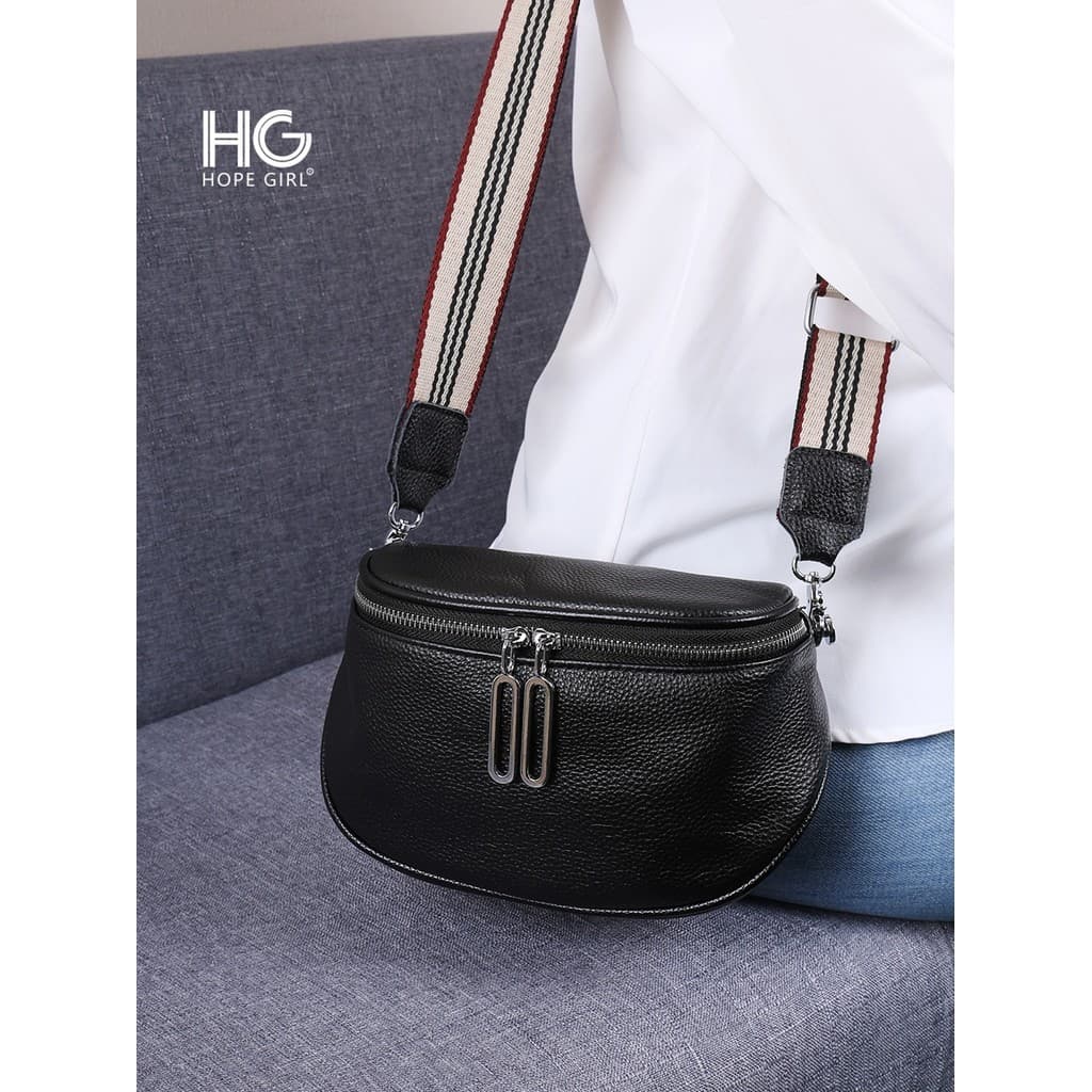 HG bolsa de sela de couro genuíno feminina bolsa mensageiro feminina 2024 novo estilo All-Match bolsa de peito High-End
