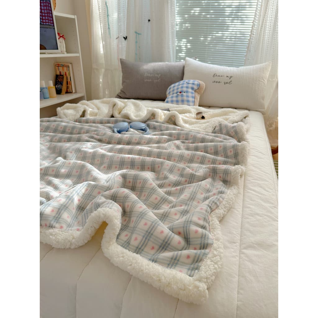 Tenha um bom sonho | Ins Love Checked Milk Fleece Cobertor Cordeiro Fleece Escritório Xale Dormitório Cobertor Quente